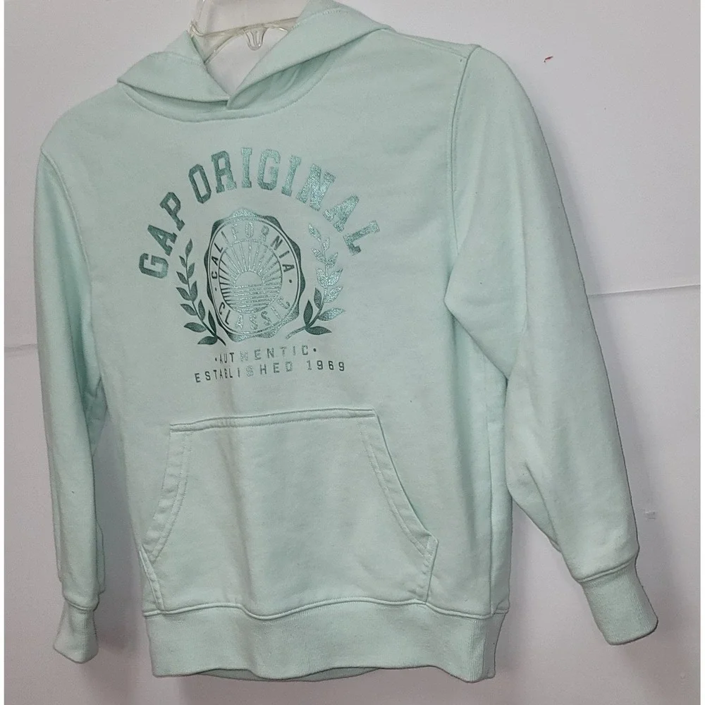 GAP Kids‎ Mint Green Hoodie M California Classic Graphic Sweatshirt Athleisure